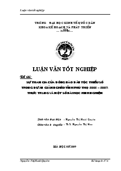 Sự tham gia của đồng bào dân tộc thiểu số trong dự án giảm nghèo tỉnh Phú Thọ 2002 – 2007: thực trạng và một số bài học kinh nghiệm