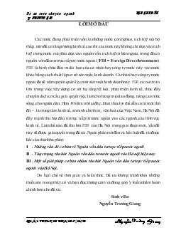Thực trạng thu hút Nguồn vốn đầu tư nước ngoài vào Hà Nội hiện nay