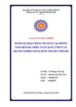 Đánh giá hoạt động tín dụng tại phòng giao dịch Bà Chiểu ngân hàng TMCP các doanh nghiệp ngoài Quốc doanh(VPBank)