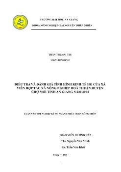 Điều Tra Và Đánh Giá Tình Hình Kinh Tế Hộ Của Xã Viên HTX.NN Hòa Thuận Huyện Chợ Mới Tỉnh An Giang