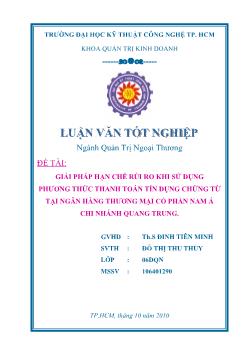 Giải pháp hạn chế rủi ro khi sử dụng phương thức thanh toán tín dụng chứng từ tại ngân hàng thương mại cổ phần Nam Á chi nhánh Quang Trung