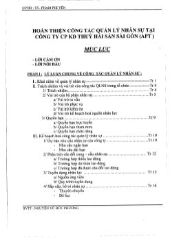 Hoàn thiện công tác quản lý nhân sự tại Công ty cổ phần KD thủy hải sản Sài Gòn (APT)