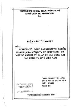 Nghiên cứu công tác quản trị nguồn nhân lực tại Công ty cổ phần Siêu Thanh và một số vấn đề về quản lý lao động tại các Công ty cổ phần tại Việt Nam