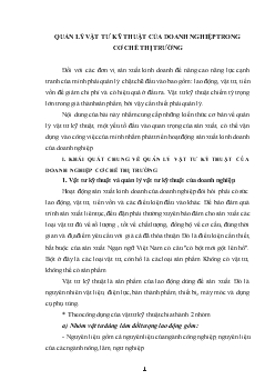 Quản lý vật tư kỹ thuật của doanh nghiệp trong cơ chế thị trường