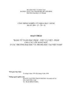 Bảng từ toán học Pháp - Việt và Việt Pháp cho các lớp Song ngữ ở các trường đại học và trung học tại Việt Nam