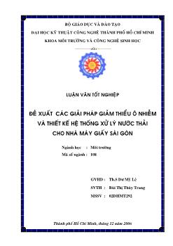 Đề xuất các giải pháp giảm thiểu ô nhiễm và thiết kế hệ thống xử lý nước thải cho nhà máy giấy Sài Gòn