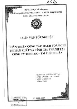 Hoàn thiện công tác hạch toán chi phí sản xuất và tính giá thành tại công ty TNHH SX - TM Phú Nhuận