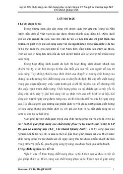 Một số biện pháp nâng cao chất lượng phục vụ tại Công ty cổ phần du lịch và thương mại TKV- Chi nhánh Quảng Ninh