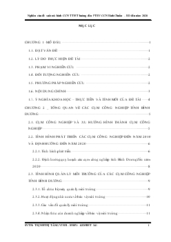 Nghiên cứu và đề xuất mô hình quản lý cụm công nghiệp thân thiện môi trường hướng đến phát triển bền vững cụm công nghiệp Bình Chuẩn - Tỉnh Bình Dương đến năm 2020