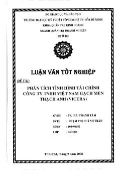 Phân tích tình hình tài chính công ty TNHH Việt Nam Gạch Men Thạch Anh (Vicera)