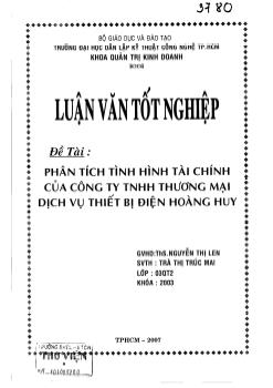 Phân tích tình hình tài chính của công ty TNHH Thương Mại-Dịch Vụ thiết bị điện Hoàng Huy