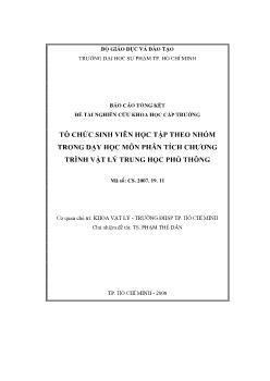 Tổ chức sinh viên học tập theo nhóm trong dạy học môn phân tích chương trình vật lý trung học phổ thông