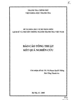 Báo cáo Lịch sử và truyền thống ngành thanh tra Việt Nam: tổng thuật kết quả nghiên cứu