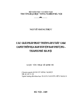 Các giải pháp phát triển sản xuất cây cam Canh trên địa bàn huyện Đan Phượng - Thành phố Hà Nội