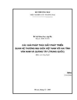 Các giải pháp thúc đẩy phát triển quan hệ giữa Việt Nam với hai tỉnh Vân Nam và Quảng Tây (Trung Quốc)