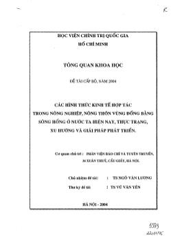 Các hình thức kinh tế hợp tác trong nông nghiệp, nông thôn vùng đồng bằng Sông Hồng ở nước ta hiện nay, thực trạng, xu hướng và giải pháp phát triển