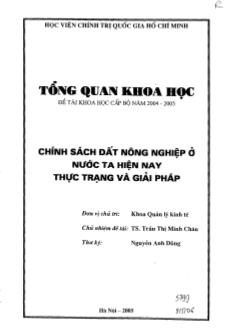 Chính sách đất nông nghiệp ở nước ta hiện nay thực trạng và giải pháp