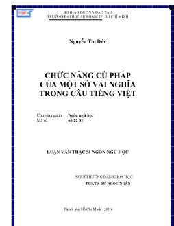 Chức năng cú pháp của một số vai nghĩa trong câu Tiếng Việt