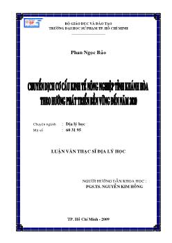 Chuyển dịch cơ cấu kinh tế nông nghiệp tỉnh khánh hòa theo hướng phát triển bền vững đến năm 2020