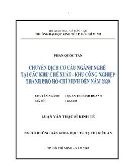 Chuyển dịch cơ cấu ngành nghề tại các khu chế xuất – khu công nghiệp Thành phố Hồ Chí Minh đến năm 2020