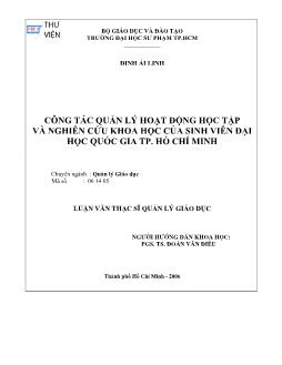 Công tác quản lý hoạt động học tập và nghiên cứu khoa học của sinh viên đại học quốc gia TP.Hồ Chí Minh