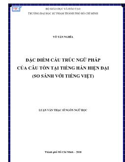 Đặc điểm cấu trúc ngữ pháp của câu tồn tại tiếng Hán hiện đại (so sánh với tiếng Việt)