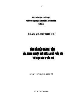 Đánh giá hiệu quả hoạt động của doanh nghiệp Nhà nước sau cổ phần hóa trên địa bàn thành phố Cần Thơ