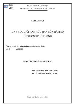Dạy học giới hạn hữu hạn của hàm số ở trường Phổ thông