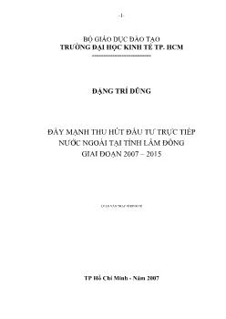 Đẩy mạnh thu hút đầu tư trực tiếp nước ngoài tại tỉnh Lâm Đồng giai đoạn 2007 – 2015