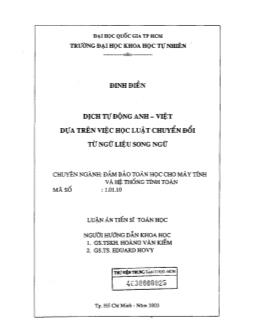 Dịch tự động Anh - Việt dựa trên việc học luật chuyển đổi từ ngữ liệu song ngữ