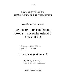 Định hướng phát triển cho Công ty Thực phẩm miền Bắc - Finoxim đến năm 2015