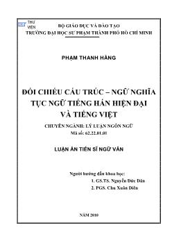 Đối chiếu cấu trúc - Ngữ nghĩa tục ngữ tiếng Hán hiện đại và tiếng Việt