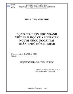 Động cơ chọn học ngành Việt Nam học của sinh viên người nước ngoài tại Thành phố Hồ Chí Minh