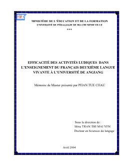 EFFICACITÉ DES ACTIVITÉS LUDIQUES DANS L’ENSEIGNEMENT DU FRANÇAIS DEUXIÈME LANGUE VIVANTE À L’UNIVERSITÉ DE ANGIANG