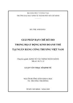 Giải pháp hạn chế rủi ro trong hoạt động kinh doanh thẻ tại Ngân hàng Công thương Việt Nam