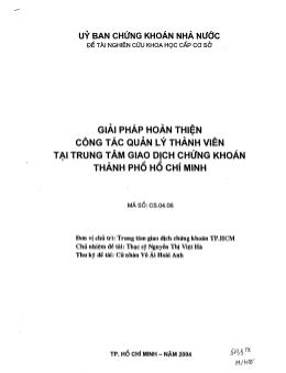 Giải pháp hoàn thiện công tác quản lý thành viên tại Trung tâm giao dịch Chứng khoán TP.HCM