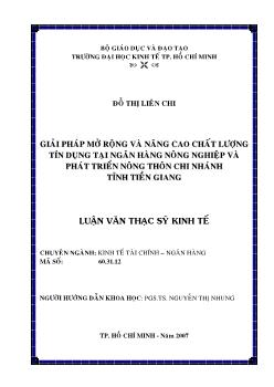 Giải pháp mở rộng và nâng cao chất lượng tín dụng tại Ngân hàng Nông Nghiệp & Phát Triển Nông Thôn chi nhánh tỉnh Tiền Giang