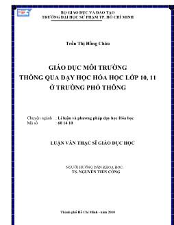 Giáo dục môi trường thông qua dạy học hóa học lớp 10, 11 ở trường phổ thông