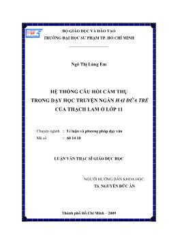 Hệ thống câu hỏi cảm thụ trong dạy học truyện ngắn hai đức trẻ của thạch lam ở lớp 11