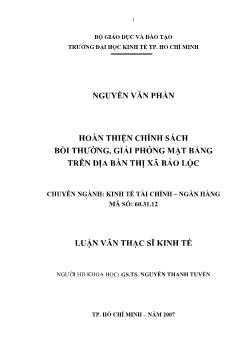 Hoàn thiện chính sách bồi thường, giải phóng mặt bằng trên địa bàn thị xã Bảo Lộc