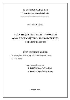 Hoàn thiện chính sách thương mại quốc tế của Việt Nam trong điều kiện hội nhập quốc tế
