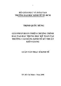 Hoàn thiện chương trình đào tạo bậc trung học kế toán tại Trường Cao Đẳng Kinh tế Kỹ thuật Kiên Giang