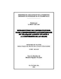 INTRODUCTION DE L’INTERCULTUREL DANS L’ENSEIGNEMENT/APPRENTISSAGE DU FRANçAIS LANGUE VIVANTE 2 A L’UNIVERSITE DE AN GIANG