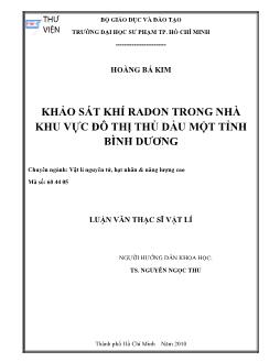 Khảo sát khí Radon trong nhà khu vực đô thị Thủ Dầu Một tỉnh Bình Dương