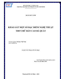 Khảo sát một số đặc điểm nghệ thuật thơ chữ Hán Cao Bá Quát