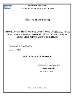 Khảo sát tính thích nghi của cây Hoàng Lan [Cananga odorata (Lam.) Hook.f.et Thomson] tạo được từ các kỹ thuật nhân giống khác nhau tại tỉnh Bình Phước