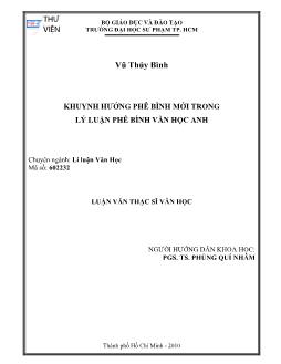 Khuynh hướng phê bình mới trong lý luận phê bình văn học Anh