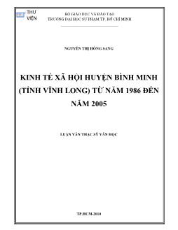Kinh tế xã hội huyện Bình Minh (tỉnh Vĩnh Long) từ năm 1986 đến năm 2005