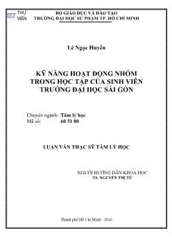 Kỹ năng hoạt động nhóm trong học tập của sinh viên trường Đại học Sài Gòn