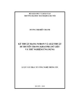 Kỹ thuật mạng nơron và giải thuật di truyền trong khai phá dữ liệu và thử nghiệm ứng dụng